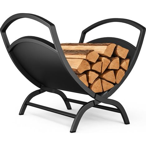 Vounot – Range bûches en métal noir 40.5x32x33cm – Charge max 30kg – Base surélevée pour ventilation – Pliable et facile à transporter