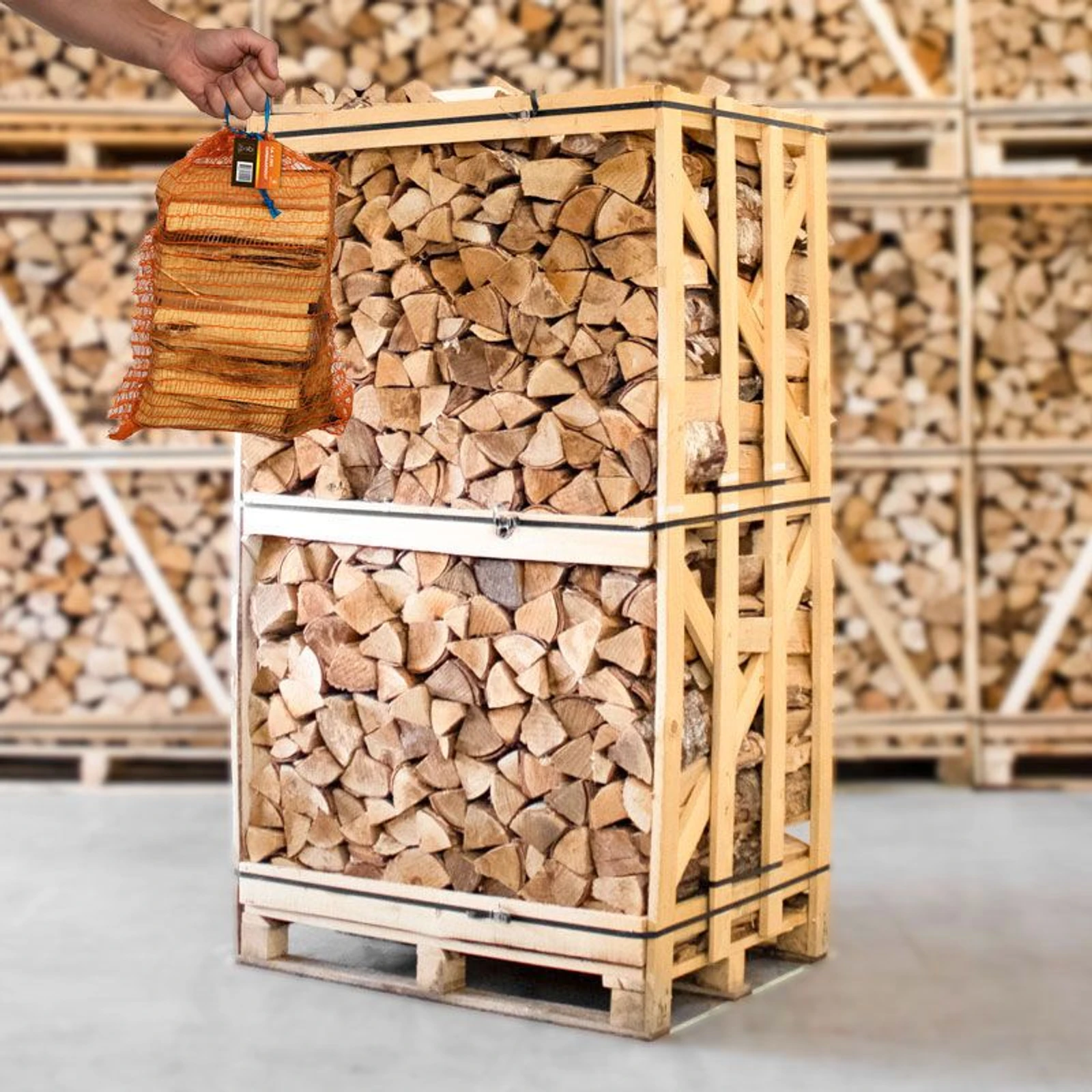 Palette de bois de chauffage 25cm + 5 sacs de bois d'allumage gratuits