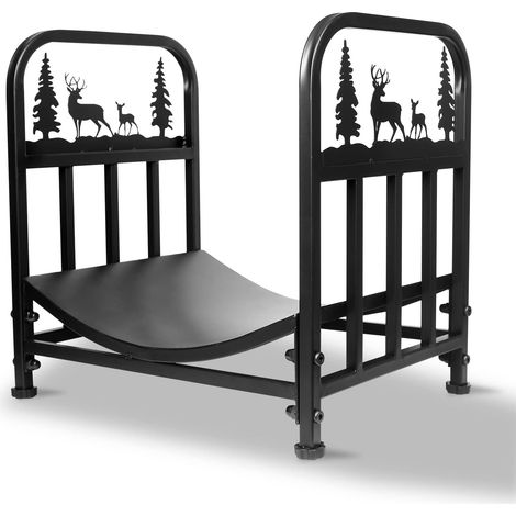 Freosen – Range bûches intérieur en métal 42 x 32 x 43 cm – Support 80 kg – Transport facile – Décoration cerf et pin