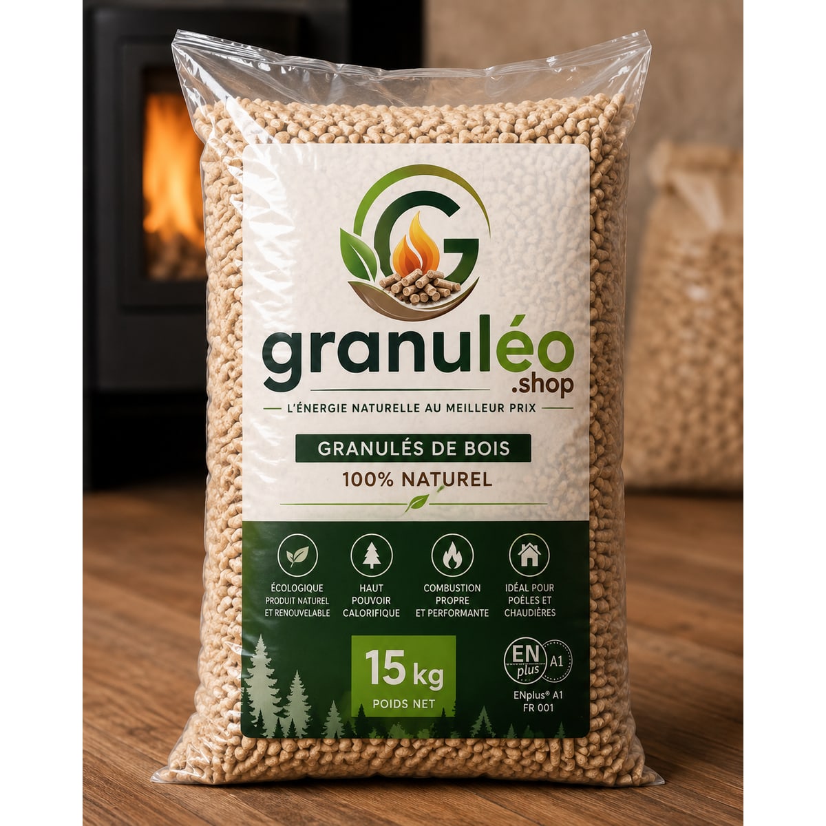 Granulés de bois 15 kg — pellets 6 mm ENplus A1 pour poêle