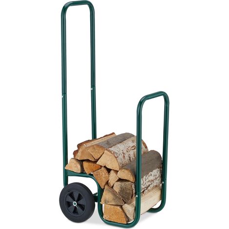 Relaxdays – Chariot à bûches mobile 2 roues – Acier vert – Capacité 60 kg – Dimensions 109,5 x 41 x 45 cm – Espace pour bûches 65 x 30 x 40 cm