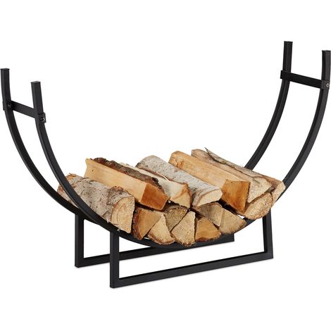 Relaxdays – Etagère de cheminée demi-lune en acier noir – Porte-bûches pour bois – Dimensions H x L x P : 55 x 92 x 21 cm – Charge max 50 kg