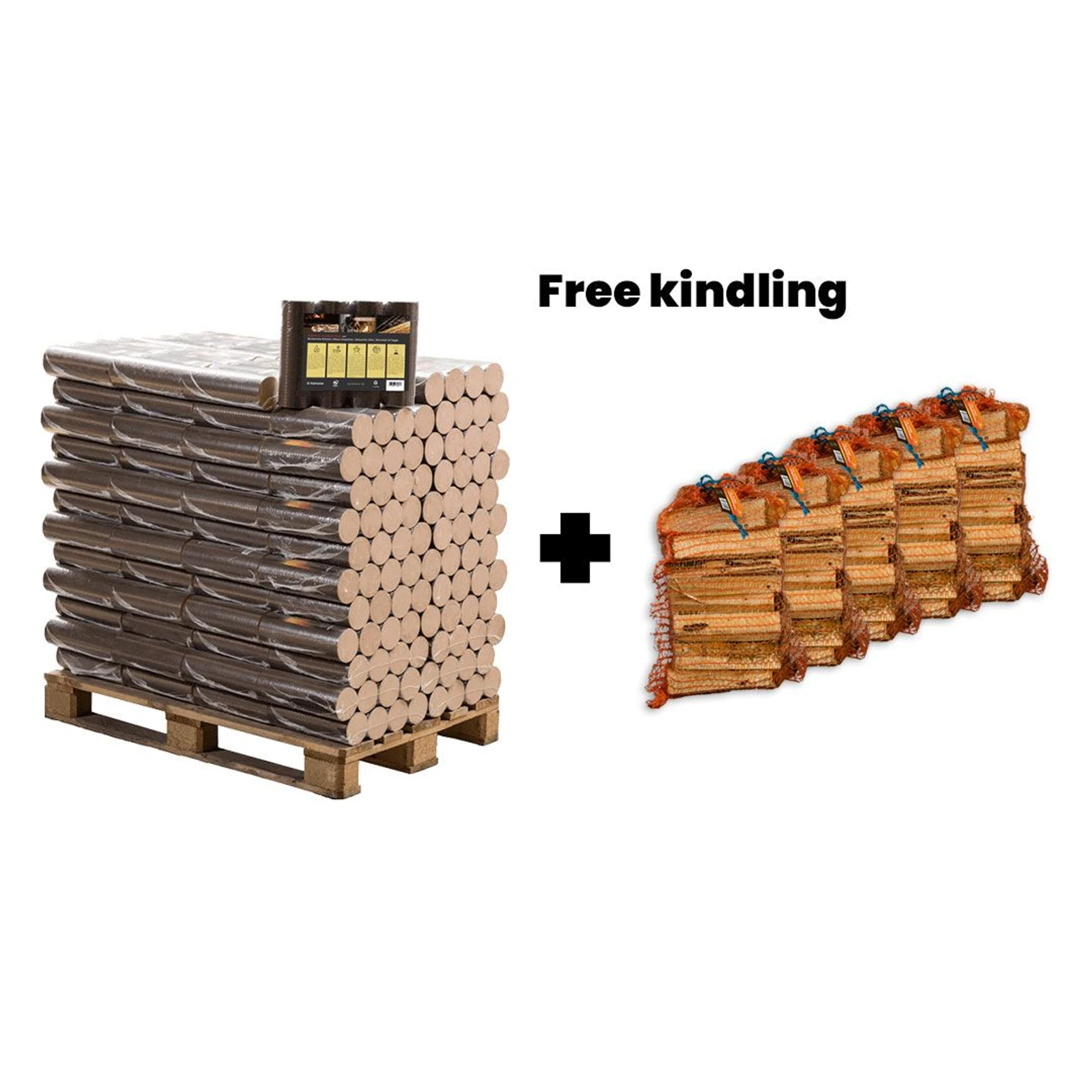 Palette de Bûches de hêtre rondes + 5 sacs de bois d'allumage gratuits
