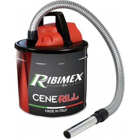 Ribimex – Aspirateur à cendres 1000 W – Dépression 17 Kpa – Filtre HEPA lavable – Bac 18 L en tôle laquée – Flexible métal 1,10 m