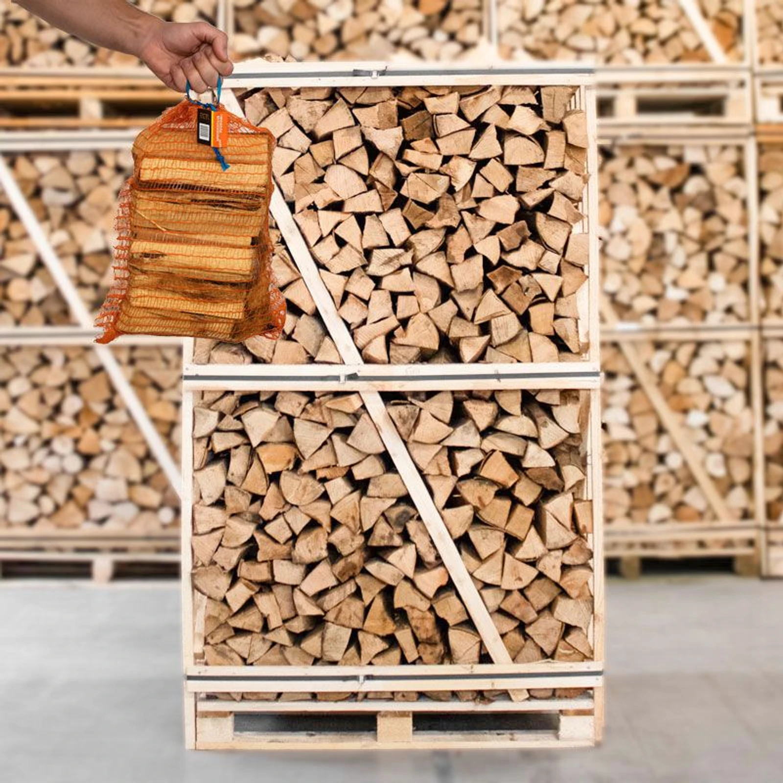 Palette de bois de chauffage Hêtre 25cm + 5 sacs de petit bois d'allumage gratuits