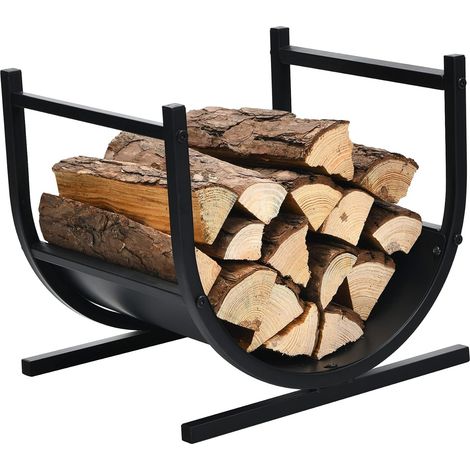 Costway – Porte-bûches en métal forme de U 43 x 37 x 39,5 cm – Charge 30 kg – Barres hautes pour empiler le bois – Poignées pour transport facile