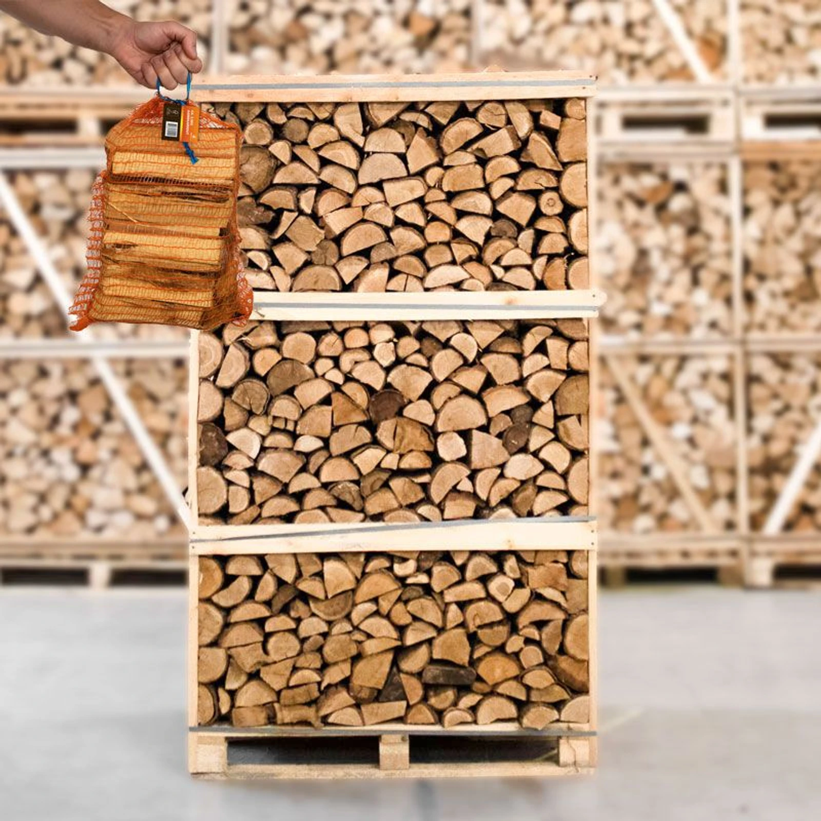 Palette de bois de chauffage Chêne 25cm + 5 sacs d'allume-feu gratuits