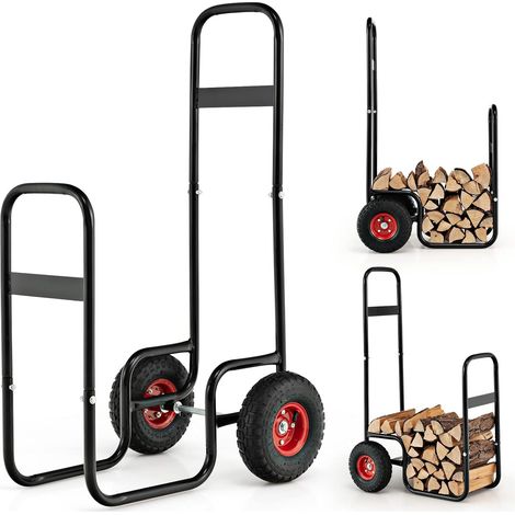 Costway – Chariot à bûches 136 kg – Roues en caoutchouc tout-terrain – Cadre métallique antirouille – Conception ergonomique pour transport facile