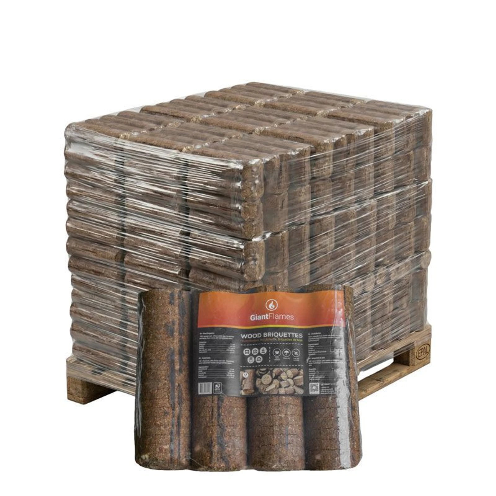 Briquettes de bois Giant Flames 190 paquets x 4,8 kg (912 kg)