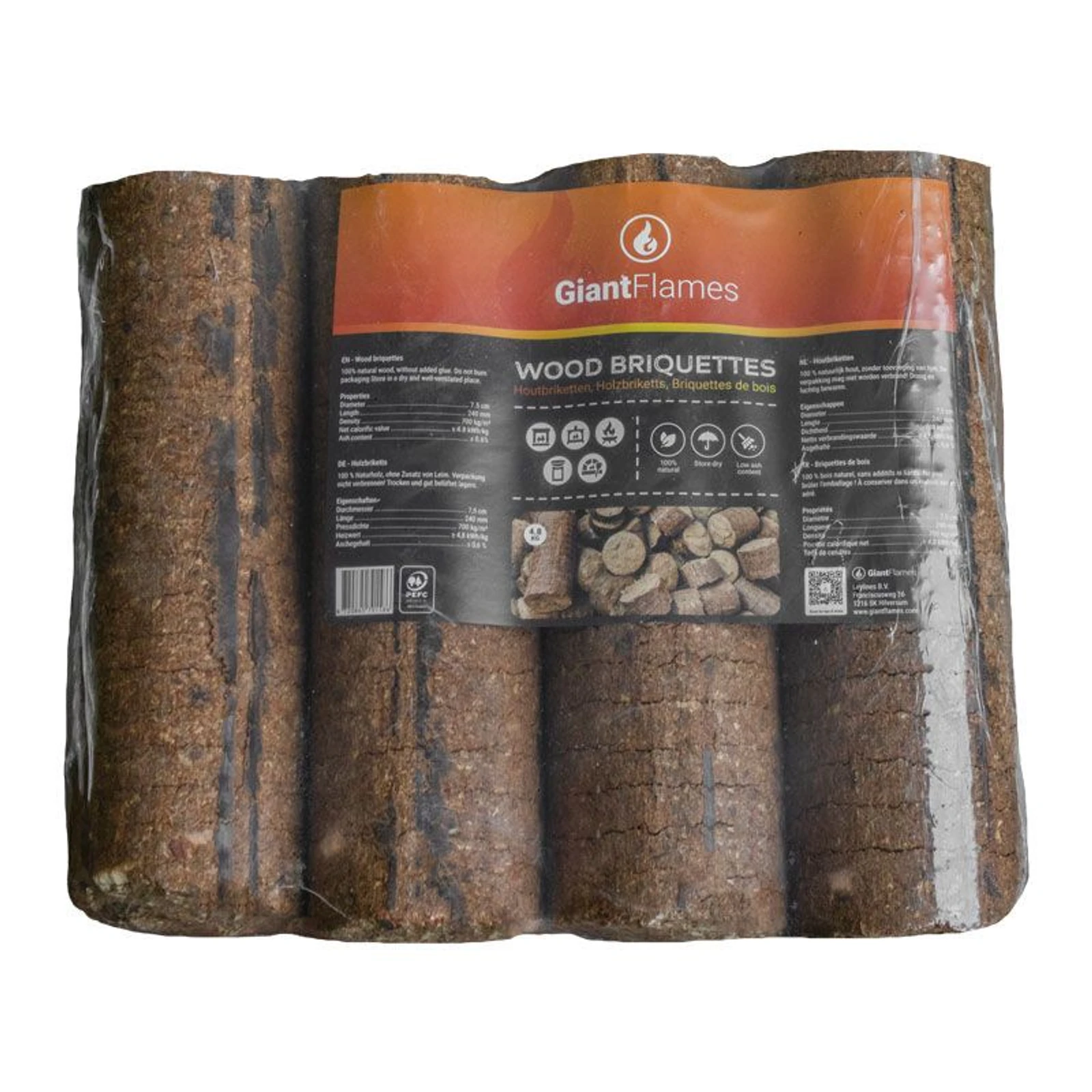 Palette de Bûchettes de bois Giant Flames + 5 sacs de petit bois d'allumage gratuits
