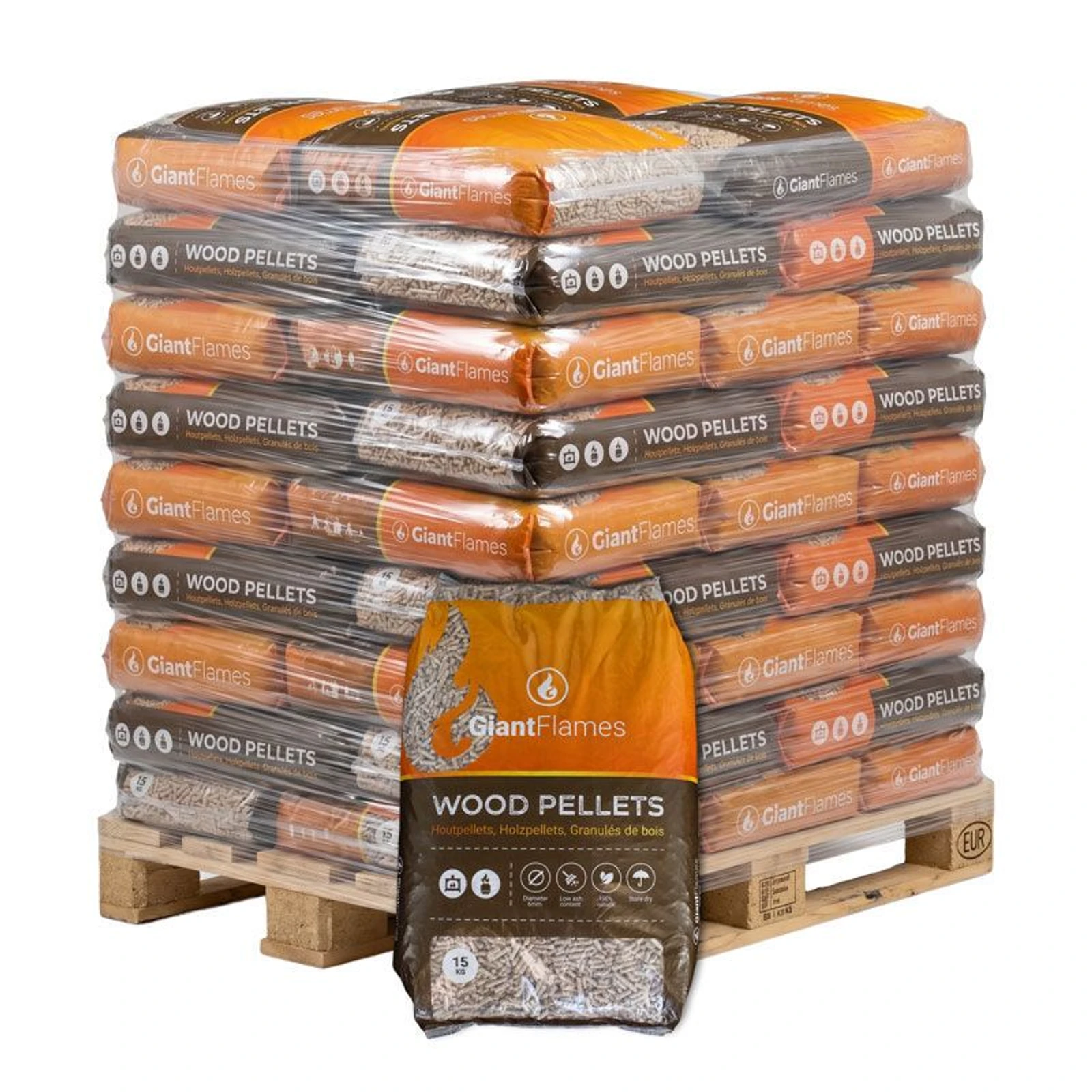 Palette Giant Flames Granulés de bois 65 sacs x 15 kg (975 kg)